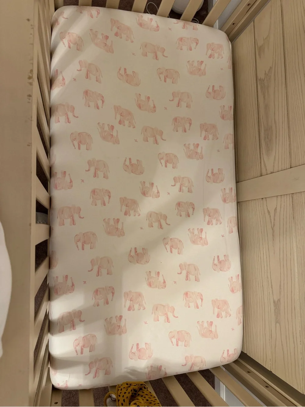 Fitted Crib Sheet Organic Cotton Pink Elephant Print Baby Gift | Burt’s Bees